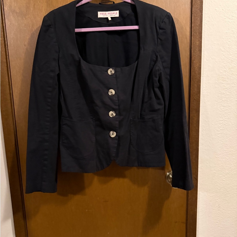 Free People Black Tailored Blazer with Textured Fabric